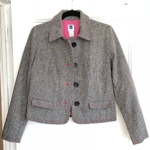 Gap Black White Pink Button Down Tweed Wool Jacket